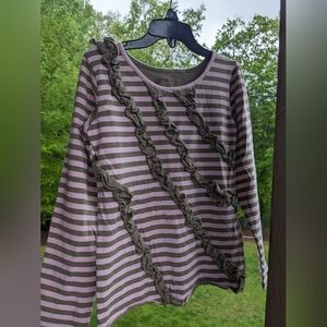 Mustard Pie pink and brown ruffled striped long sleeve top, size 8